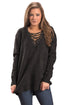 Black Chic Long Sleeve Sweater with Lace up Neckline